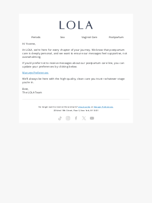 LOLA - Want to opt-out of postpartum messaging?