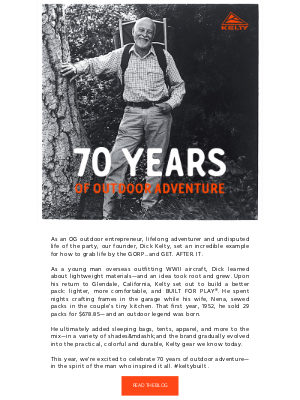 Kelty - 70 Years of Outdoor Adventure