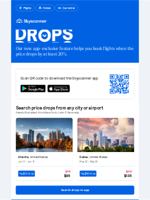 Skyscanner  - Your weekly price drops, from $85 ✈️ 📉