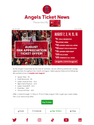 MLB - Angels August Fan Appreciation Offer