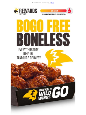 Buffalo Wild Wings - 📣 It’s BOGO free boneless Thursday 📣
