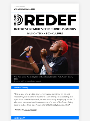 REDEF - jason hirschhorn's @MusicREDEF: 05/24/2023 - UMG Goes to Sleep, Country's Long-Running Food Fight, Can Songwriters Strike?, Battle Rap, Arlo Parks...