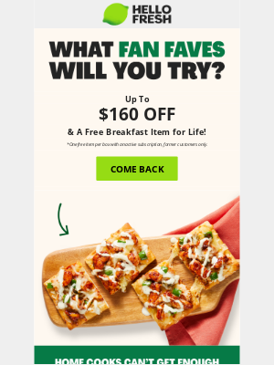HelloFresh USA - $160 off & a free breakfast item for life on top-rated recipes