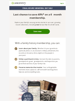 Ancestry - HOURS LEFT: 40% off memberships!