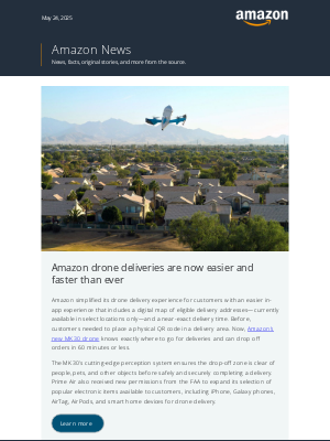 Amazon - Amazon drones can now deliver more items in an hour or less