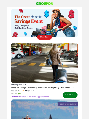 Groupon - Get 3 or 7 Days Of Parking Near Seatac Airport (Up to 42% Off)