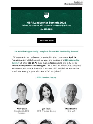 Harvard Business Review - Join us tomorrow for the 2025 HBR Leadership Summit