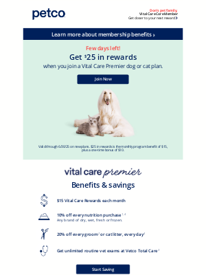 Petco - Last chance! Get $25 in rewards your first month