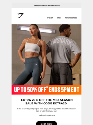 Gymshark - Up to 50% off* ENDS at 5pm EDT 🚨