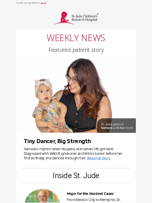 St. Jude Children's Research Hospital - Carol, your weekly update and patient spotlight on Samara