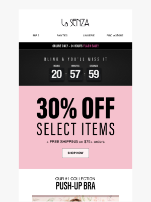 La Senza - 30% OFF Select Items — 24 Hours Only 🚨