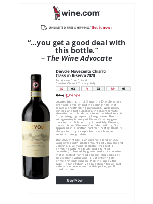 Wine - Save 30% on 93pt Wine Advocate rated Chianti Riserva