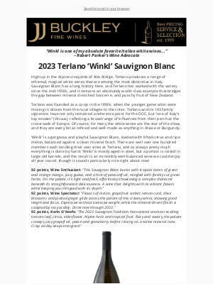 JJ Buckley Fine Wines - “Racy” Italian White - “delights with its vibrant flavors”