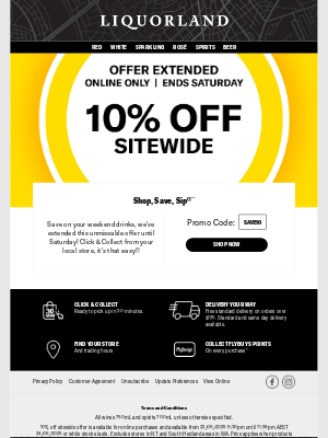 Liquorland - John, 10% off sitewide continues to Saturday