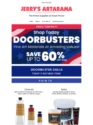 Jerry's Artarama - ENDS TONIGHT ✨ Doorbuster Savings in ALL Categories!