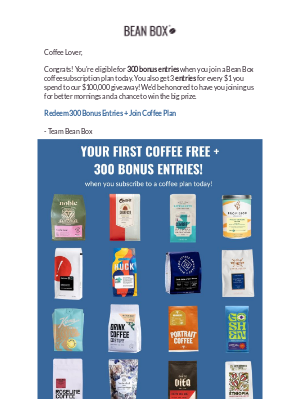 BeanBox - Congrats! You've made our shortlist ☕🍀