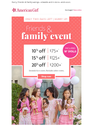 American Girl - Two days left! Save up to 20% off