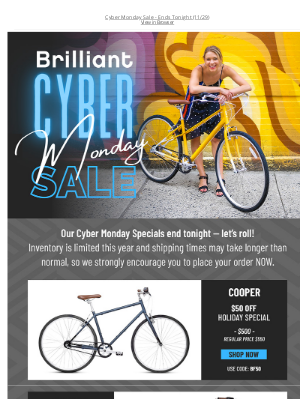 Brilliant Bicycles - $50 Off Cooper & Carmen Ends TONIGHT!