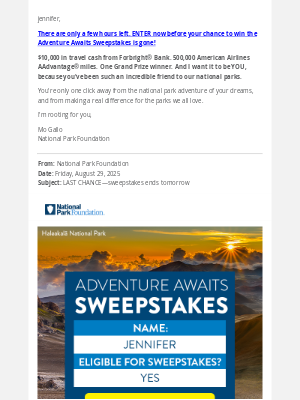 National Park Foundation - DEADLINE: Midnight