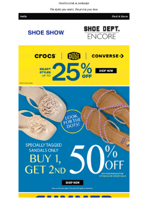 SHOE SHOW - 🔥 Sizzling Summer Savings on Crocs, HEYDUDE, Converse & More!