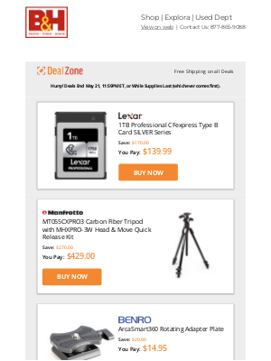 B&H Photo Video - Today's Deals: 💰$170.00 OFF! Lexar 1TB Pro CFexpress Type B Card SILVER Series & More!