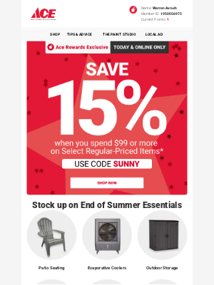 Ace Hardware - TODAY ONLY | 15% off Online