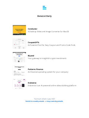 Beta List - Conductor, CouponGPTs, Biyond, Patterns Finance, and Dubverse