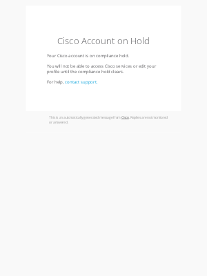 Cisco - Cisco Account on Hold
