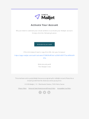 Sinch (Pathwire) - Mailjet - Activate your account