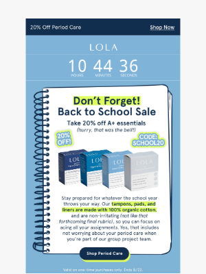 LOLA - Our Back to School Sale ends tonight!