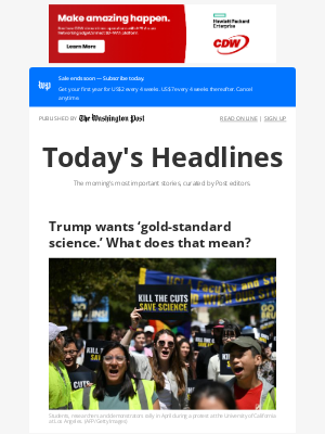 Washington Post - Sunday’s Headlines: Trump wants ‘gold-standard science.’ What does that mean?