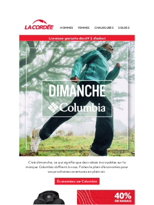 La Cordée (Canada) - Dimanche promo : Rabais fous sur Columbia