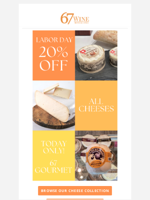 67 Wine & Spirits - 🧀 67Gourmet Cheese Shop 20% Off