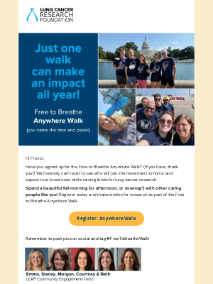 Lung Cancer Research Foundation - Take one walk – and make a difference all year!