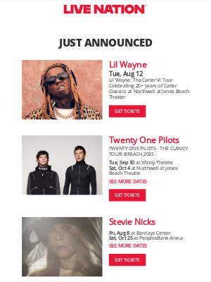Live Nation - Your Upcoming Concert Lineup: Lil Wayne, Twenty One Pilots, Stevie Nicks