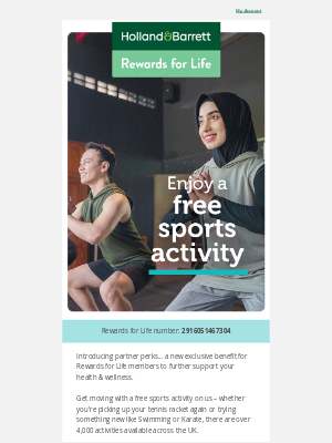 Holland & Barrett International (United Kingdom) - Enjoy a free sports activity, with our NEW partner perks