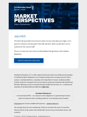 City National Bank - Market Perspectives: July 2025, Fewer Fireworks Going Forward?