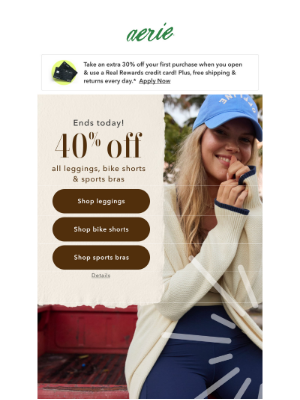 American Eagle Outfitters - LAST DAY for 40% off all leggings, bike shorts & sports bras