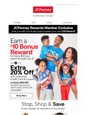 JCPenney - $10 Bonus Reward when you spend $50
