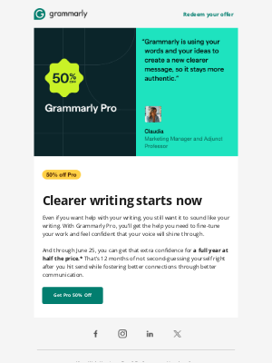 Grammarly - ✍️ 50% off Grammarly Pro—write clearer all year