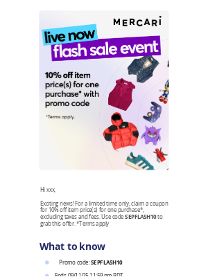 Mercari - 10% off item price(s)* | Live now: Flash Sale Event! ⚡ | Don't wait!