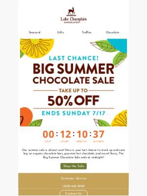 Lake Champlain Chocolates - Final Hours! Our Summer Sale is almost over!