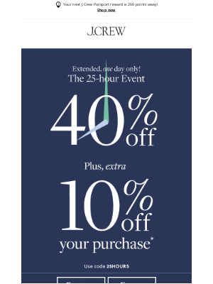 J.Crew Factory - Now extended: 40% off + extra 10% off your purchase