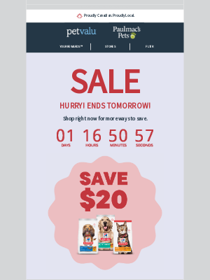 Pet Valu (Canada) - Deals End TOMORROW. $20 OFF Hill’s Science Diet Dry dog & cat food (select sizes), 25% OFF ALL Smack dog & cat food, & more
