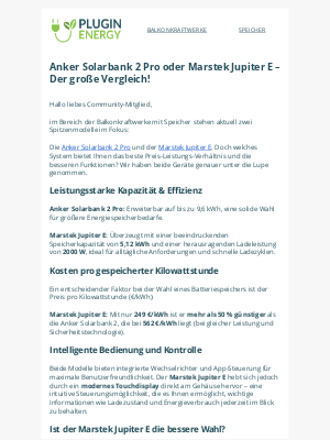 Pluginenergy (Germany) - Anker Solarbank 2 Pro vs. Marstek Jupiter E – Welcher Speicher passt zu Ihnen?