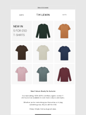 T.M.Lewin (United Kingdom) - 5 for £50 T-Shirts | New Colours