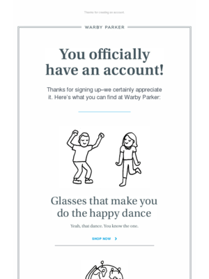 Onboarding campaign by Warby Parker