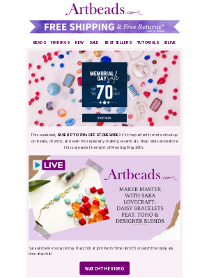 Artbeads - BIG Memorial Day Weekend Sale! Up to 70% Off STOREWIDE 😍