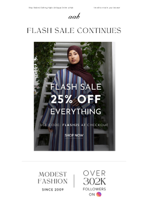 Aab - Flash Sale Continues: 25% Off Everything