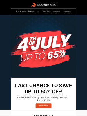 Performance Bicycle - Last Chance For 4th of July Sales!